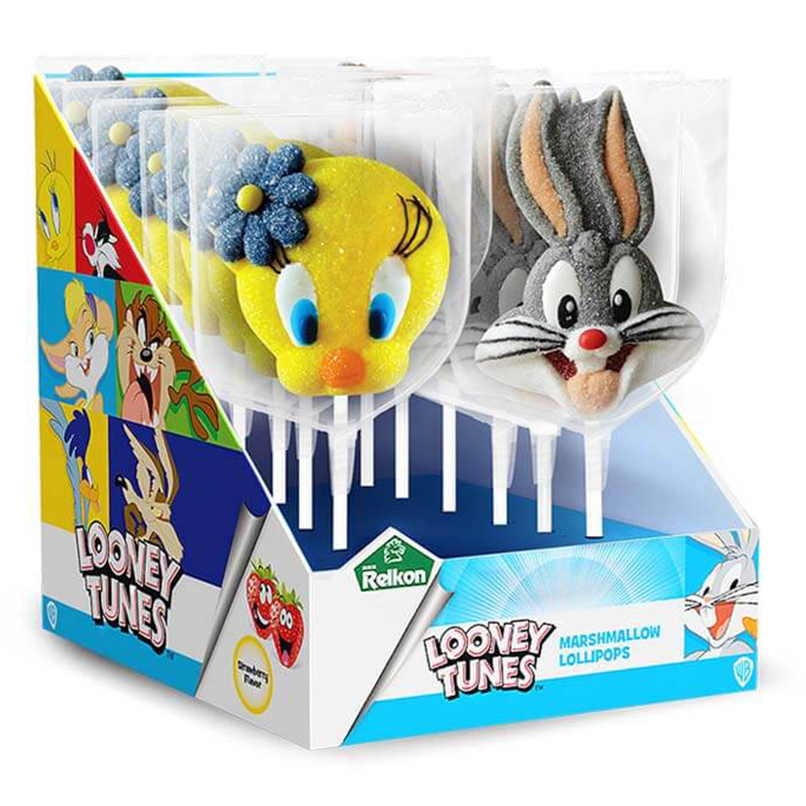 Looney Tunes Marshmallow Lollipops Gusto Fragola 12 pezzi da 45 grammi