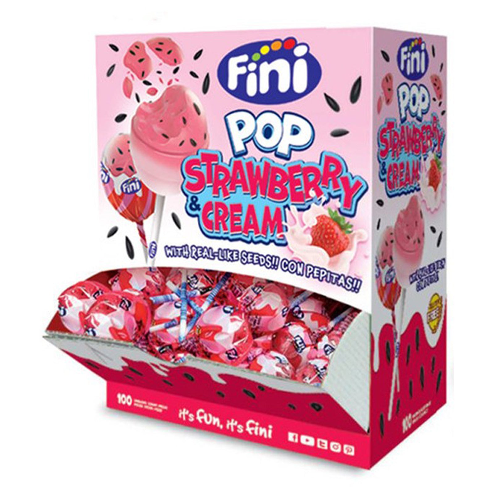 Fini Pop Strawberry & Cream Lecca Lecca alla Fragola Box da 100 pezzi –  CoCoCIOK